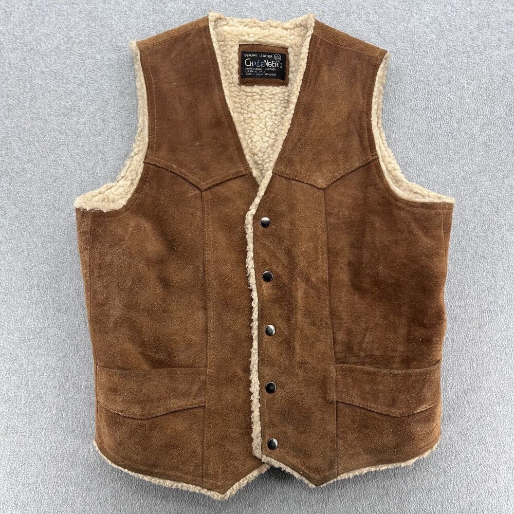 Vintage Challenger Genuine Leather Wool Lined Vest Mens Size Large 90s